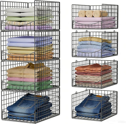 JKsmart 4-Tier Stackable Closet Organizer，Extra Large Clothing Cupboard Organizer System Clothes Storage Shelf- Closet Wardrobe Storage Bins for Jeans, Pants, Sweaters,Purse,t-Shirt Organization