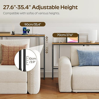 78.7" Narrow Console Table with Adjustable Height (27.6"-35.4"), L Shaped Sofa Table Narrow Long, Skinny Behind Couch Table with USB-C Ports, 5.9" Wide Sofa Side Table, Rustic Brown CT29UBR