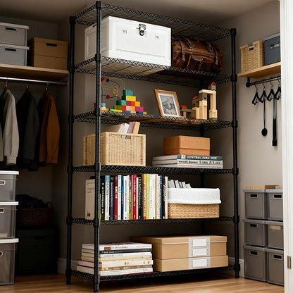 2100LBS 47.2" W 6 Tiers Shelf Storage Shelves Metal Shelving Unit Heavy Duty Garage Shelving Adjustable Wire Shelves for Pantry,Kitchen,Garage,Basement,Black 17.7" D x 47.2" W x 82.4" H
