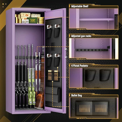 INTERGREAT Purple Gun safes,Rifle Safe,Gun Safes for Home Rifle and Pistols, Long Gun Safe for Rifle Shotgun for Home,Quick Access Rifle Safes,Adjustable Shelves, Easy Assemble (8-12 guns)