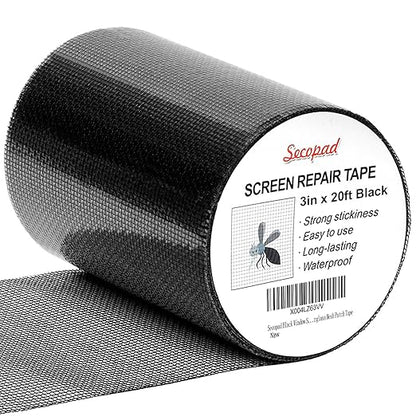 Black Window Screen Repair Tape, 3IN x 20FT (240IN) Screen Repair Kit for Windows or Doors, Strong Adhesive Fiberglass Mesh Patch Tape