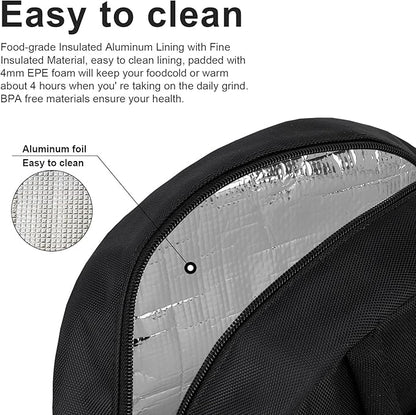 BALORAY Lunch Bag for Women Men Insulated Lunch Box for Adult Reusable Lunch Tote Bag for Work, Picnic or Travel (Solid Black)