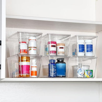 Vtopmart 12 Pack Clear Stackable Storage Bins with Lids, Medium Plastic Containers with Handle for Pantry Organizer and Storage,Perfect for Kitchen,Fridge,Cabinet, Closet,Bathroom Organization