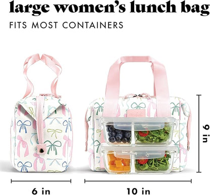 Fit & Fresh Neoprene Lunch Bag For Women, Insulated Womens Lunch Bag For Work, Tear & Stain Resistant Large Lunch Box For Women With Containers and Ice, Machine Washable Remi Bag, Dainty Bows