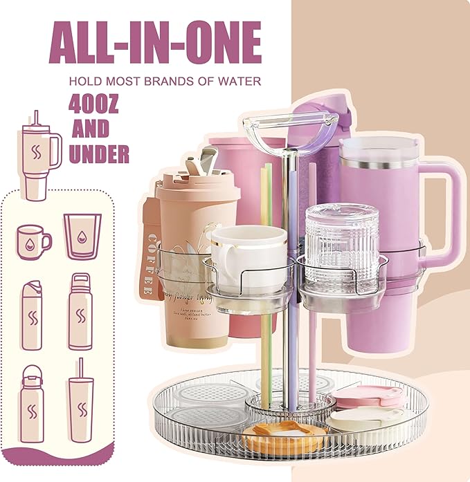 Water Bottle Organizer for Stanley Cup Holder Tumbler Storage Rack for Kitchen Cabinets Clear