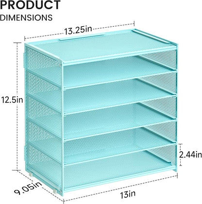2 Pack 6 Tier Paper Organizer, Metal Mesh Desk File Folder, Letter Tray Organizer, Paper Sorter Desk Organizers for Office, Home or School File Folder Holder - Blue