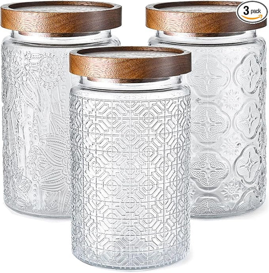 3-Pack 32oz Glass Jar With Airtight Lid,Kitchen Canisters For Countertop,Coffee Sugar Container Set,Pantry Glass Storage Containers For Flour,Candy,Loose Tea,Snack jar
