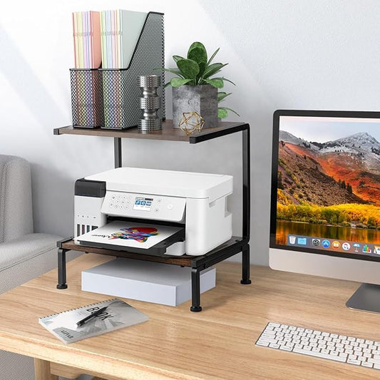 Printer Stand with Storage for Desk, 2 Tier Desktop Printer Stand-Multi-Purpose Desk Organizer, Large Wooden Printer Table for Folders,Books,for Fax Machine, Scanner,Home Office, 3D Printer