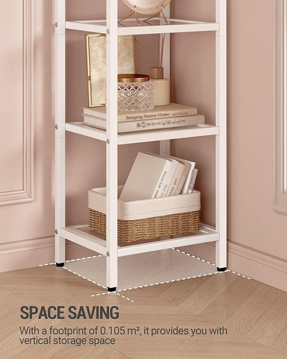 Bookcase Bookshelf, Tempered Glass Arched Bookshelf for More Storage, Slim Shelving Unit for Bedroom, Bathroom, Home Office, Steel Frame, 6 Tier White BC20699W