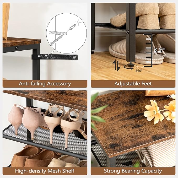 8-Tier Shoe Rack, Large Capacity Shoe Shelf, Shoe Organizer for Entryway, 28-32 Pairs of Shoes, Stable Sturdy, Tall Shoe Rack with Adjustable Metal Mesh Shelves, Rustic Brown SRHR1801Z