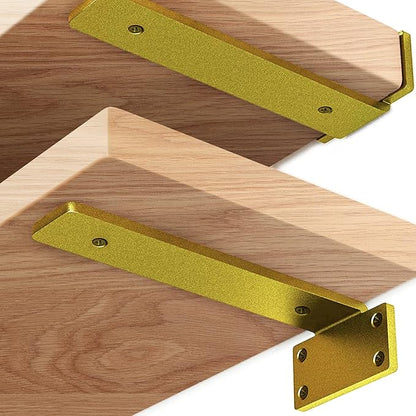 Premium Heavy Duty Shelf Brackets – 0.2In Thick Gold L Shape Shelf Bracket, Hidden Steel Brackets for Shelves - 8 Inch Heavy Duty Floating Shelf Hardware (6Pcs)
