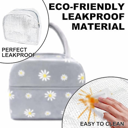 Sonuimy Insulated Lunch Bag Women Girls, Reusable Cute Tote Lunch Box for Adult & Men, Leakproof Cooler Lunch Bags for Work Office Travel School Picnic (Grey with White Daisy)