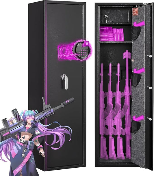 Marcree 5-8 Biometric Gun Safe, Gun Cabinets for Rifles and Shotguns, Rifle Gun Safe with Inner Cabinet, Gun Safes for Rifles and Pistols with LED Light, Removable Shelf and Dual Alarm System
