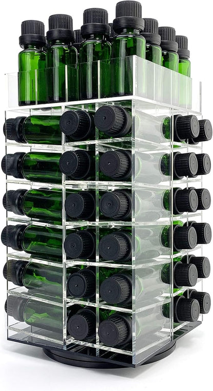 JEREVER Essential Oil Storage Rack Rotating Tower Organizer Acrylic Clear Display Holder for 64 bottles 5ml 10ml 15ml (Bottles not Included)