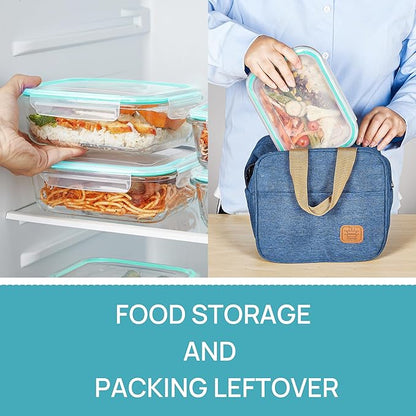 Vtopmart 5 Pack 35oz Glass Food Storage Containers with Lids, Meal Prep Containers, Airtight Reusable Lunch Container Set, Safe for Oven, Microwave, Freezer, and Dishwasher, Green