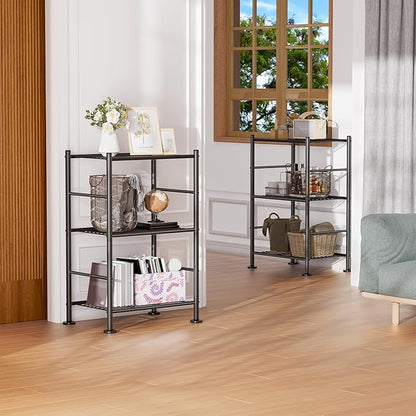 3 Tier Shelf Organizer Rack, Metal Shelving Unit with Adjustable Leveling Feet, Space-Saving Storage Shelves for Closet Laundry Bathroom Kitchen Pantry, 18.11" Wx12.6 Dx29.53 H, Black