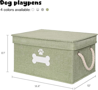 Dog Toy Basket with Lid, Dog Basket for Toys, Dogs Toy Box with Cotton Rope Handles, Collapsible Storage Bins for Pet Toys, Dogs Storage Organizer, Green