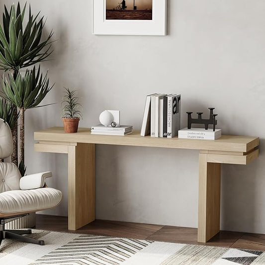 66" Extra Wide Real Wood Veneered Console Table,Minimalist Sofa Behind Couch Table for Entryway,Hallway,Living Room,Home Office,Oak