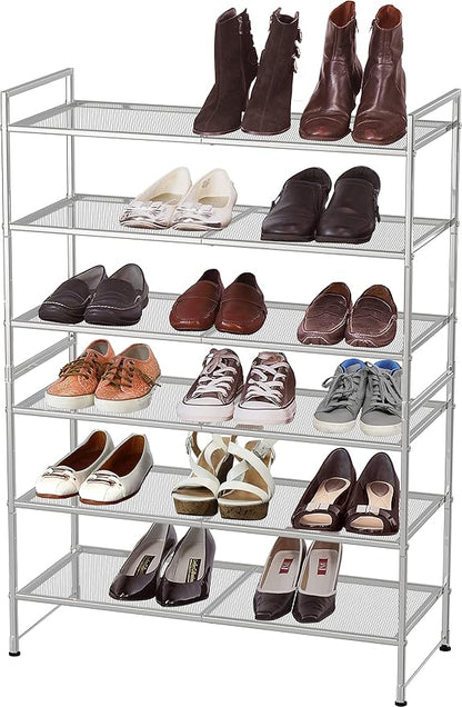 Simple Houseware 3-Tier Stackable Mesh Shoe Rack, Silver
