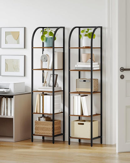 Bookshelf Bookcase Narrow Bookcase Shelf Organizer with Steel Frame for Study Living Room Bedroom Kitchen Home Office Industrial Bookshelf 5-Tier Rustic Brown BC55001B