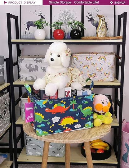 Rectangular Storage Basket Fabric Organizer Bin for Toys,Books,Clothes,Gifts,Pets-Perfect for Home,Office,Nursery,Dorm,Shelf(Rec Forest Dinosaurs)