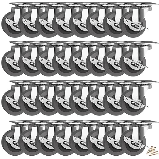 2" Caster Wheels, Casters Set of 32, Heavy Duty Casters with Brake, Locking Castor with Rubber Wheel，Plate Swivel Caster Wheels for Furniture Cart and Workbench,Pack of 32