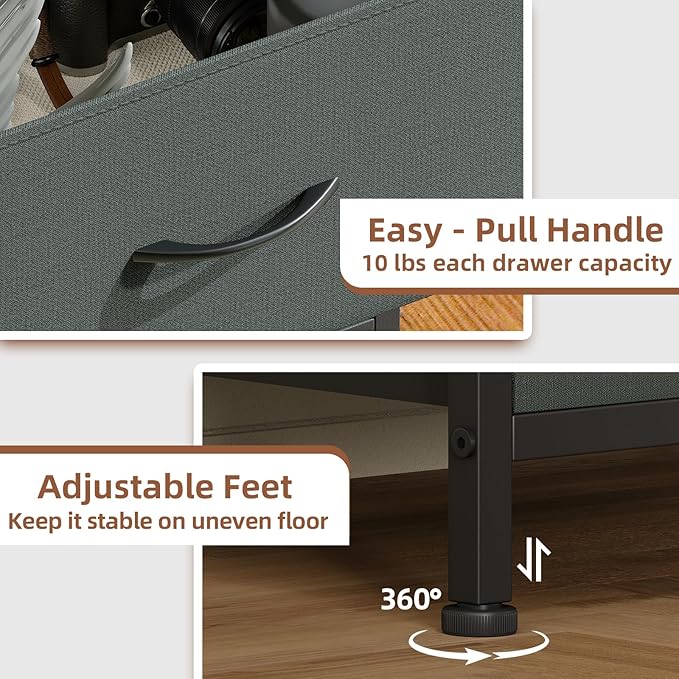 Somdot Dresser for Bedroom with 4 Drawers, Storage Organizer Chest of Drawers with Removable Fabric Bins for Closet Bedside Living Room Laundry Entryway Hallway, Charcoal Grey