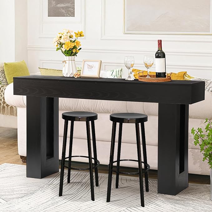 Depeht 63" Long Entryway Console Table, Wooden Farmhouse Sofa Behind Couch Table with Thickened Base, Large Industrial Hallway Accent Furniture for Living Room, Entrance, Foyer, Hallway (Black)
