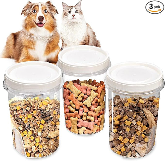 3 Pack Dog Treat Container - Airtight Dog Treat Holder with Lid - Reusable Cat Treat Container - Cute Cat Treat Cookie Container Set - Plastic Pet Dog Cat Food Storage Container