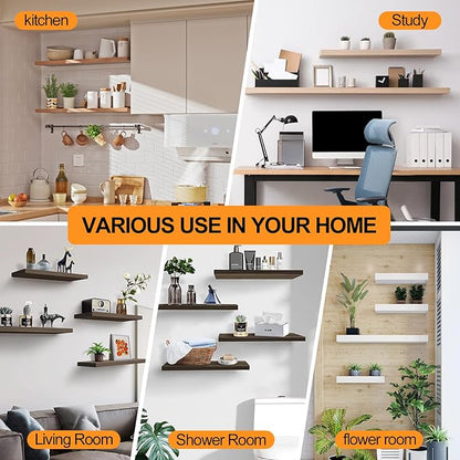 12 Pcs 6" Black Steel Floating Shelf Bracket Blind Shelf Supports - Hidden Brackets for Floating Wood Shelves - Concealed Blind Shelf Support – Screws and Wall Plugs Included