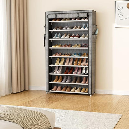 Shoe Rack with Covers 10 Tier Tall Shoe Rack Organizer Large Capacity Shoe Shelf Storage 40 Pairs Space Saving Free Standing Shoe Storage Organizer for Closet, Entryway, Dorm, Printing