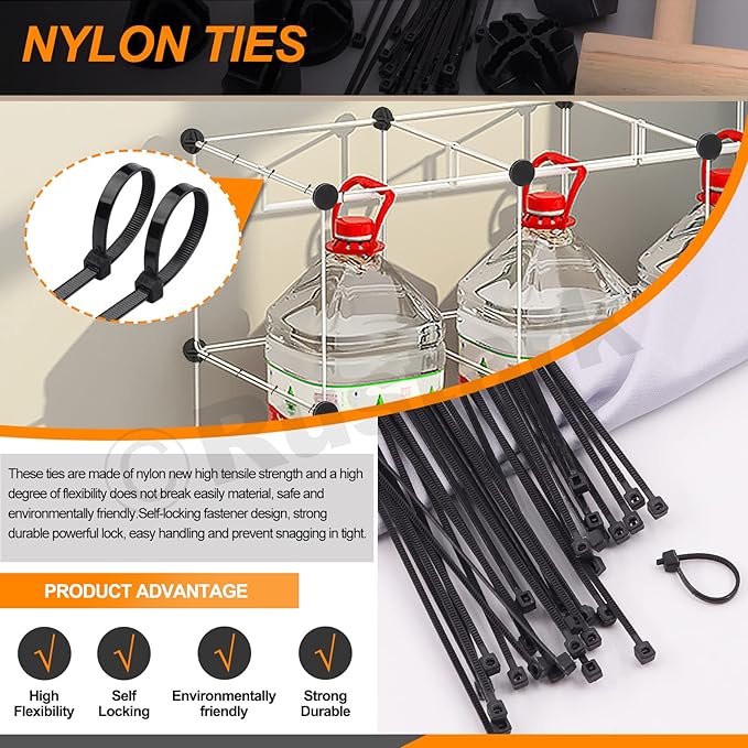 91Pcs Black Wire Grid Cube Connectors with Zip Ties and Wooden Hammer, Cube Storage Connectors Foot Connectors for Cube Storage Modular Closet Storage Organizer and Wire Shelving