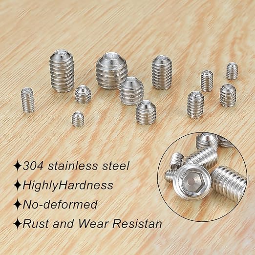 240 Pcs Set Screws Assortment Kit (M3, M4, M5, M6, M8) with Allen Keys–Durable Metric Cup Point 304 Stainless Steel for Bathroom Fixtures, Light Fixture Screws,Door Knobs, Faucets, Plumbing, and More