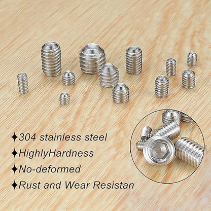 240 Pcs Set Screws Assortment Kit (M3, M4, M5, M6, M8) with Allen Keys–Durable Metric Cup Point 304 Stainless Steel for Bathroom Fixtures, Light Fixture Screws,Door Knobs, Faucets, Plumbing, and More