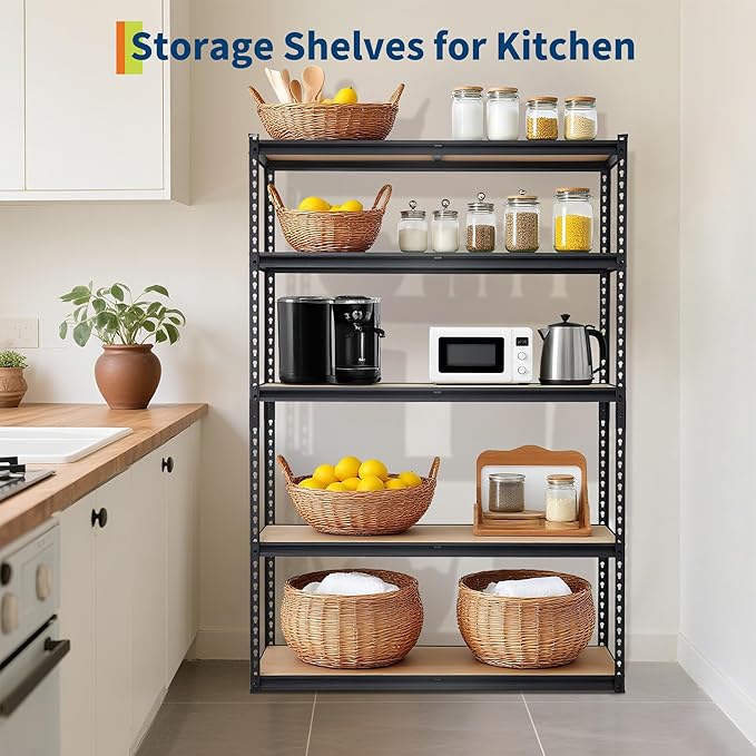 Garage Storage Shelves 5 Tiers, Heavy Duty Storage Shelving Racks with 2000 LBS Capacity, 30 in L x 12 in W x 60 in H Metal Adjustable Shelving Unit for Kitchen Pantry Basement Bathroom Laundry