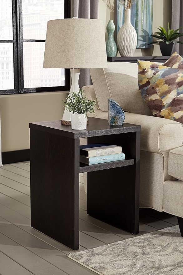 ClosetMaid 1666 2-Tier Square End Table with Storage Shelf, Black Walnut