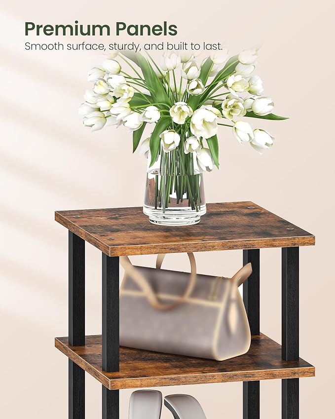 9-Tier Vertical Shoe Rack, DIY Corner Shoe Rack for Entryway, Narrow Shoe Shelf, Tall Storage Organizer, Saving Space, for Small Spaces, Entryway, Hallway, Rustic Brown and Black MXJ01BF