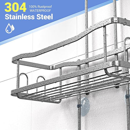 Hanging Shower Caddy Bathroom Organizer: Rustproof Shower Shelf Racks Over Shower Head - No Drilling Inside Bath Shower Rack Shelves Over Showerhead for Shampoo with Soap Holder Silver