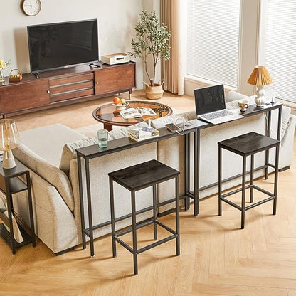IBUYKE 2 Pack Console Table Narrow Long Sofa Table with Power Outlets USB Ports,Industrial Wooden Entry Table with Charge Station with Extension Cord,for Entryway Living Room Hallway Black TMJ061B-2