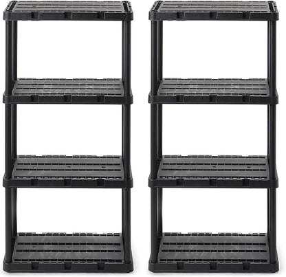 Gracious Living 2 Pack Light Duty Storage Shelves, Knect-A-Shelf 4-Shelf Ventilated Shelving Rack Organizer for Home, Garage, Basement & Laundry, Black