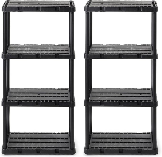 Gracious Living 2 Pack Light Duty Storage Shelves, Knect-A-Shelf 4-Shelf Ventilated Shelving Rack Organizer for Home, Garage, Basement & Laundry, Black