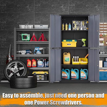 STANI Metal Storage Cabinet, Locking Steel Cabinet with 4 Doors and 2 Adjustable Shelves, 71'' Lockable File Tall for Home Office,Garage,School, Black&grey, (TSJ-BG)