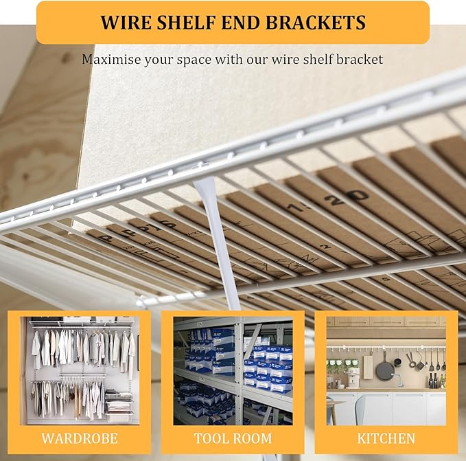 6 Pcs Support Brackets for Wire Shelving, 17 inches Closet Wire Shelf Brackets with Anchors and Pins for Installation