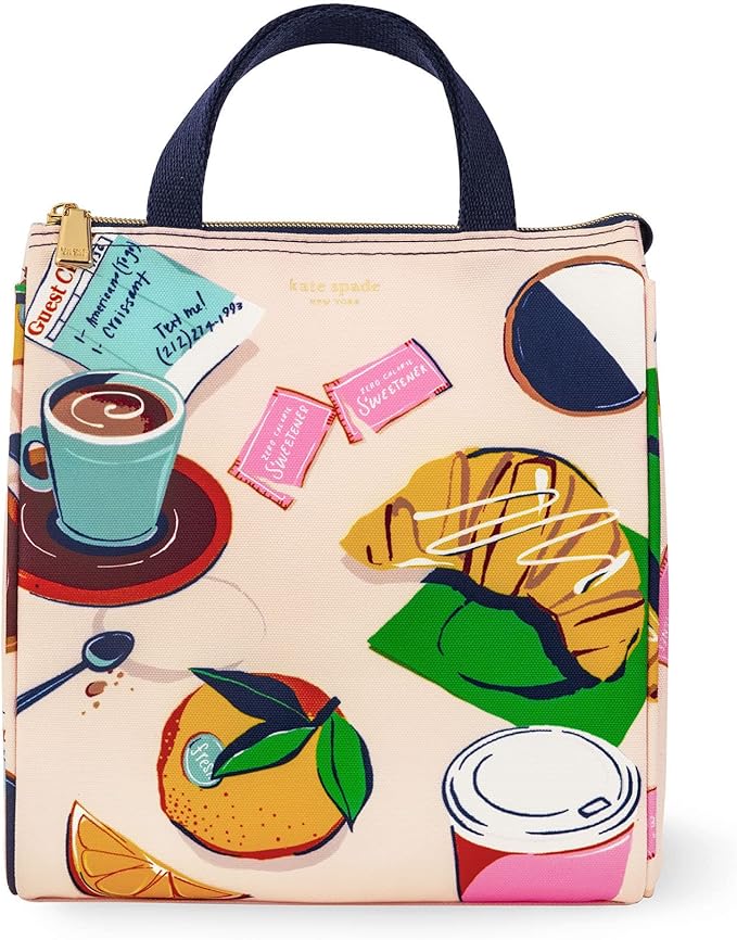 kate spade new york Portable Soft Cooler Lunch Bag, Thermal Tote with Insulated Interior Lining and Storage Pocket, Lunch Tote for Women, Rise and Shine