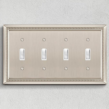 Henne Bery Sunken Pearls Heavy Duty Decorative Wall Plate Switch Plate Outlet Cover (Quad Toggle, Satin Nickel)