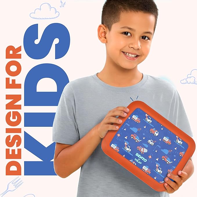 YOLAY Bento Box for Kids Lunch Box Leak-Proof, 5-Compartment Lunch Box Kids for Ages 3-10, Durable with Anti-Slip Base, Suitable for Schools, Outdoor and Travel (Mermaid) (Trucks)