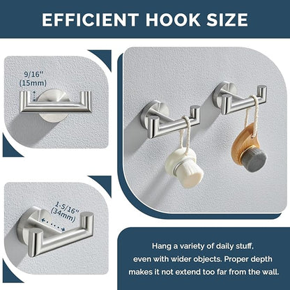 Angle Simple Towel Hook Brushed Nickel 2 PCS, SUS304 Stainless Steel Double Robe Hook, Bathroom Towel Holder, Wall Mount