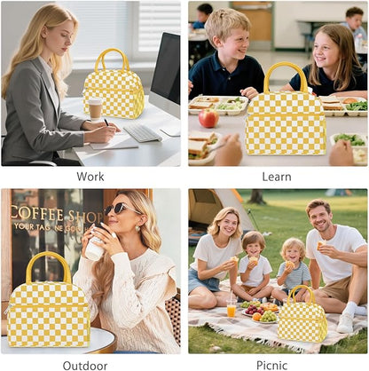 DALINDA Corduroy Lunch Bag Lunch Box for Women Men,Cute Insulated Lunch Bags,Water-Resistant Cute Cooler Lunch Tote Bag, Reusable LunchBox Large Capacity for Work Travel Picnic Beige