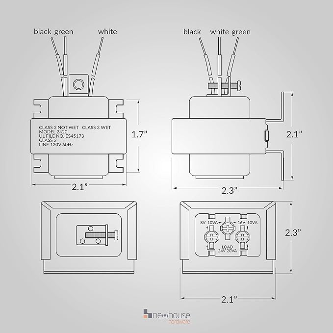 Newhouse Hardware 3TRAN Tri-Volt (8vac/10VA, 16vac/10VA or 24vac/20VA) Transformer for for Ring, Nest and Standard Doorbells 1pk