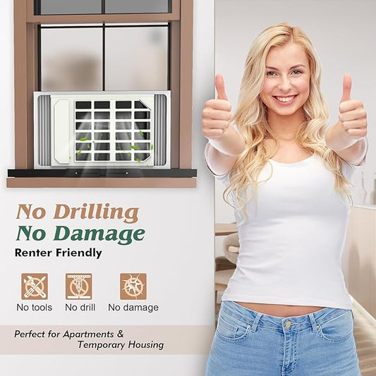 Upgraded No-Drill Window AC Bracket, Adjustable Window Air Conditioner Support for Single/Double Hung Windows, Heavy-Duty Holds 250lbs,Easy Installation, Rustproof Aluminum, Renter Friendly